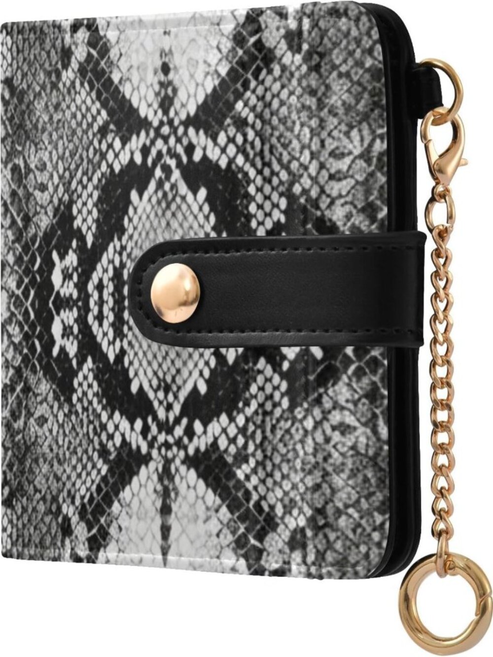 Stylish Gray Snake Skin Print Bifold Wallet for Women - Slim PU Leather Card